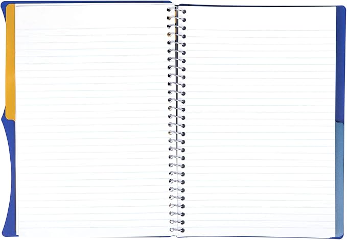 Mintra Office Durable PREMIUM Spiral Notebook, ((Blue, 2 Subject (6in x 9.5in)), Wire, Fabric Covered Coils, No Snags, Removable Adjustable Pocket Dividers, Ruler, Organization, Customizable