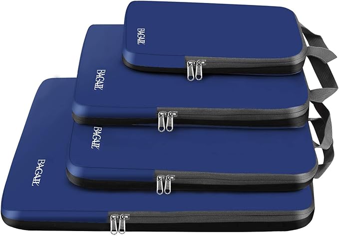 BAGAIL 4 Set/6 Set/8 Set Compression Packing Cubes Travel Accessories Expandable Packing Organizers (Cloth Pattern, 4-Navy)