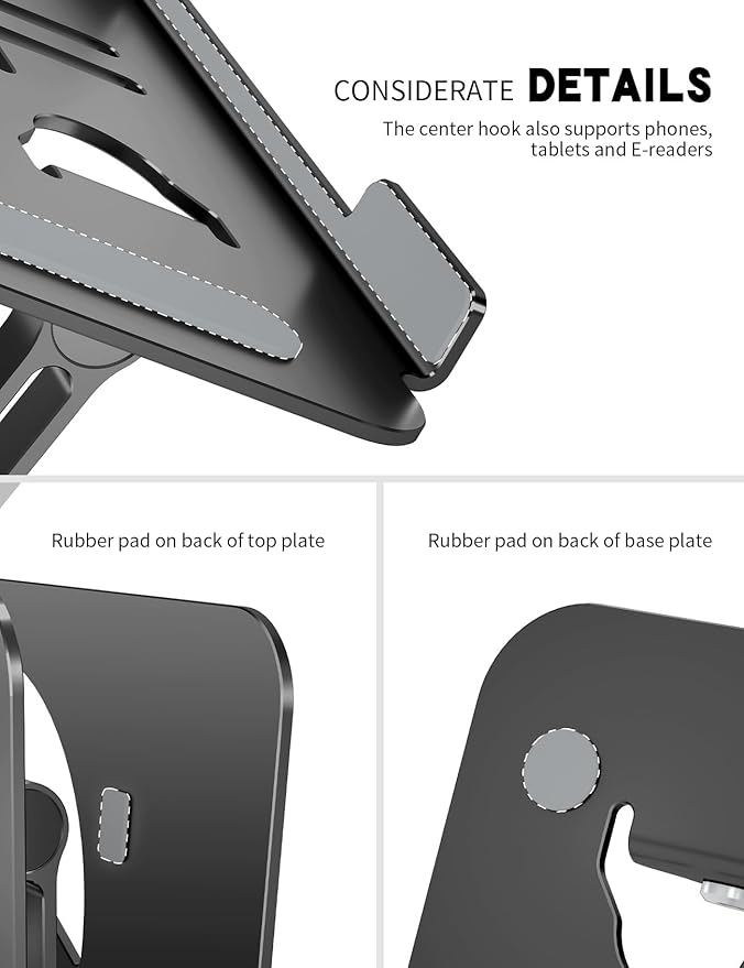 Laptop Stand Adjustable Laptop Holder for Desk, Foldable Laptop Riser Portable Computer Stand Compatible with MacBook, Lenovo, HP and All Laptops up to 15.6 inches Black