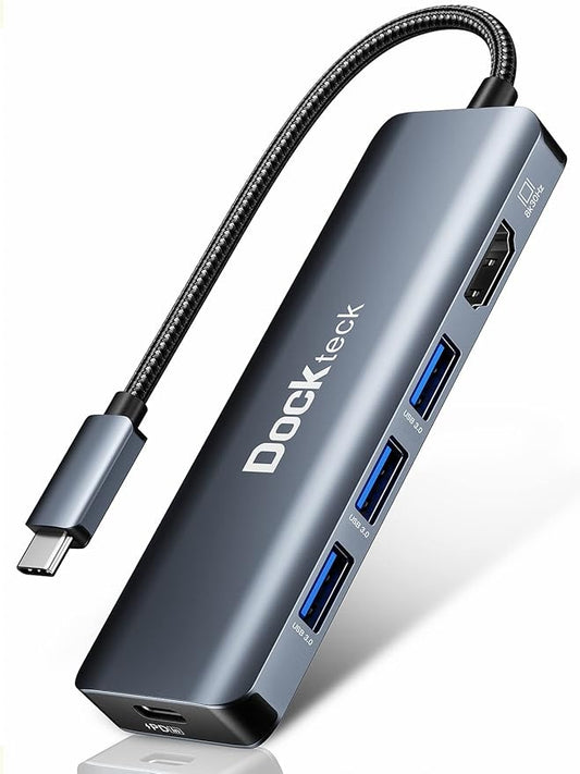 Dockteck 5-in-1 USB-C Multiport Adapter, 8K HDMI, 100W PD, 3 x USB 3.0 for Steam Deck, MacBook Pro/Air M1, iPad Pro/Air, Surface Pro 7/8/X