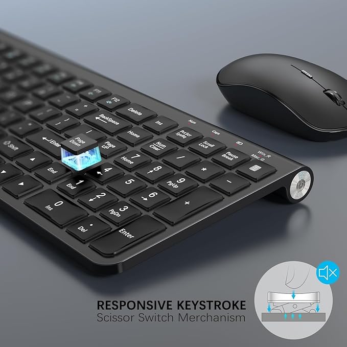 JOYACCESS Wireless Keyboard Mouse Combo, Ergonomic Wireless Keyboard with Adjustable Stand, Type-C Connector,and Waterproof Film Compatible with Win 7/8/10, MacBook Pro/Air, Laptop - Black