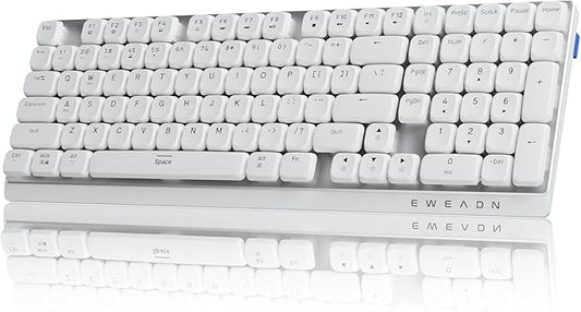 EWEADN MK100 Wireless Low Profile Mechanical Keyboard, Bluetooth/2.4GHz/USB-C Wired with White Backlight Quiet Mechanical Keyboards Wireless, Full-size keyboard for Game/Office, Windows, Mac, White