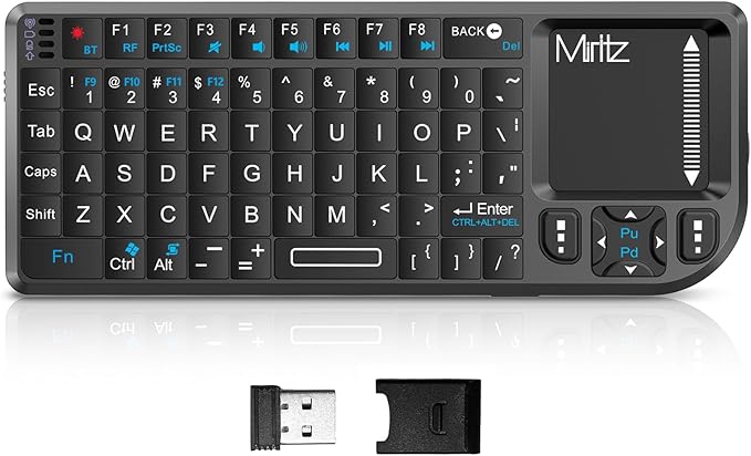 K808 Ultra-Thin Mini Keyboard with Touchpad, Bluetooth &2.4G Dual Mode & Backlit, USB-C Rechargeable, Compatible with iPad, Mac, Windows, Android - Portable for Travel, Office, Home - Black