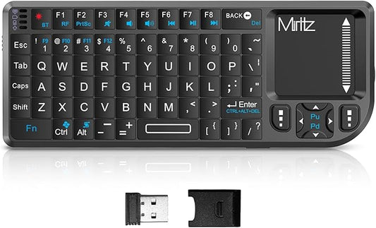 K808 Ultra-Thin Mini Keyboard with Touchpad, Bluetooth &2.4G Dual Mode & Backlit, USB-C Rechargeable, Compatible with iPad, Mac, Windows, Android - Portable for Travel, Office, Home - Black
