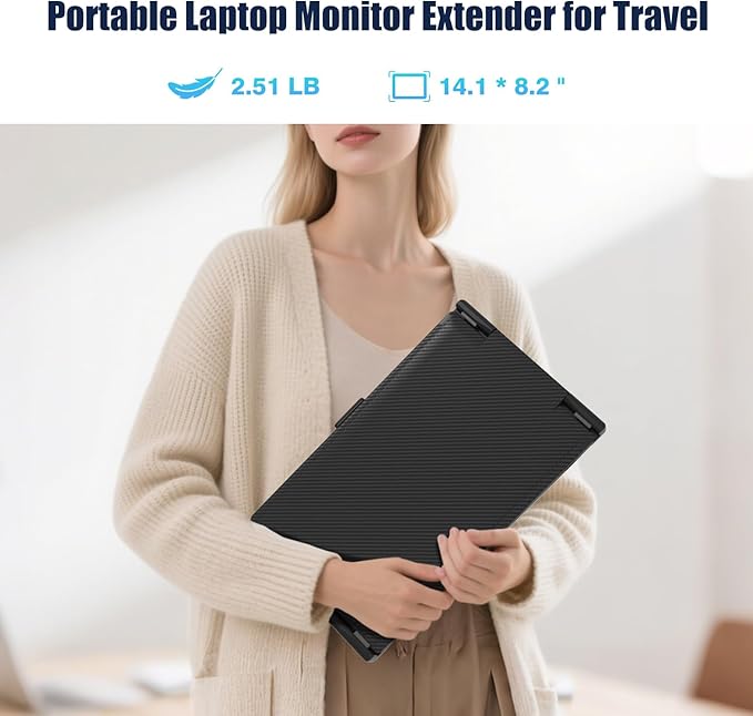 KEFEYA Laptop Screen Extender, 14" 1080P FHD IPS Laptop Monitor Extender for Home Office, Dual Travel Monitor for Laptops 13-17.3", USB-C HDMI Plug-Play for MacOS Windows PS Switch Xbox Phone Pad