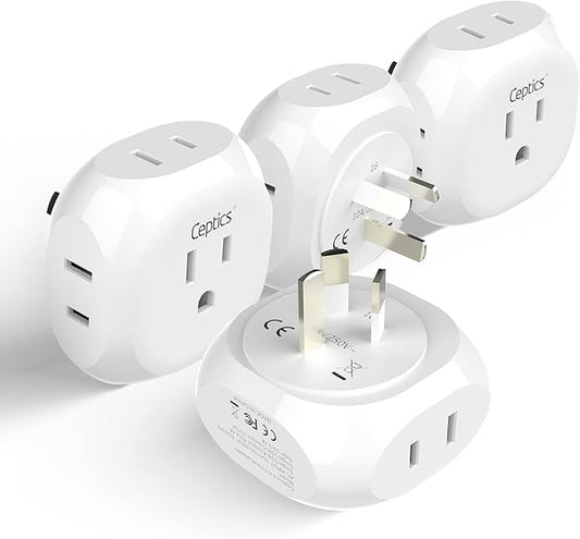 Ceptics Australia, New Zealand, China Travel Plug Adapter by - 4 Input - USA to Any Type I Countries Such as New Zealand, Argentina and More - 4 Pack (PT-16), White (PT-16-4PK)