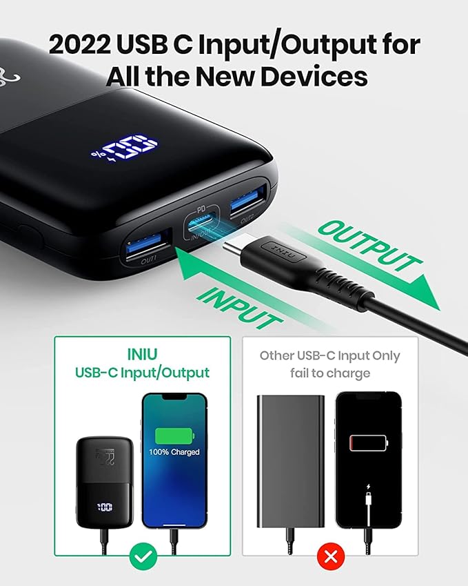 INIU Portable Charger, Smallest 22.5W 10000mAh Power Bank, USB C in/Output Fast Charging 3-Output Mini Battery Pack Charger with Phone Holder for iPhone 17 16 15 14 Air Samsung S23 Google iPad Tablet