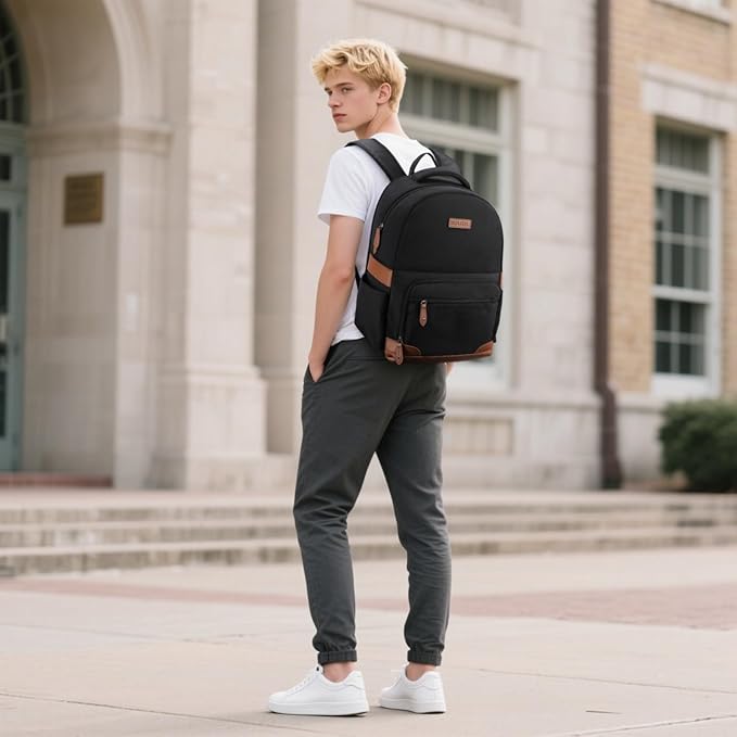 RealCool Laptop Backpack, 31L Travel Backpacks for Women Men, Fits up to 15.6-17 Inch,Water Resistant College Bookbag, for School Business Trip (Black)