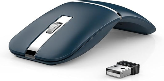 Foldable Bluetooth Travel Mouse - Rotatable Wireless, 2.4G Rechargeable Mouse with USB Receiver, Compatible with Computer, Laptop, Notebook, PC (Blue)