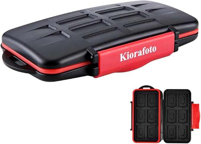 Kiorafoto Professional IPX5 Water-Resistant Anti-Shock Holder Storage SD SDHC SDXC TF MSD Memory Card Case Protector with Carabiner for 12 SD Cards & 12 Micro SD Cards