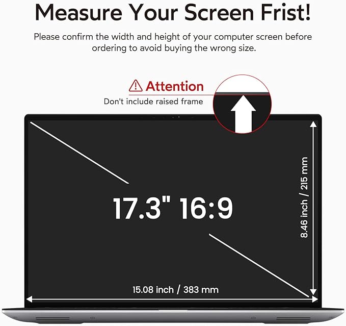 bersem 17.3 Inch Laptop Privacy Screen for 16:9 Ratio Computer Monitor, Anti-Glare, Blue Light Filter, Removable, UV-Blocking, 1 Pack