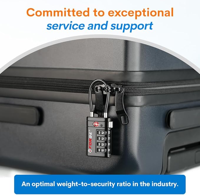 Forge TSA Approved Luggage Locks 4 Digit Combination TSA Travel Locks with TSA008, Open Alert Indicator, Zinc Alloy Body for Luggage, Suitcase, Backpack, and More. Black 6 Locks.