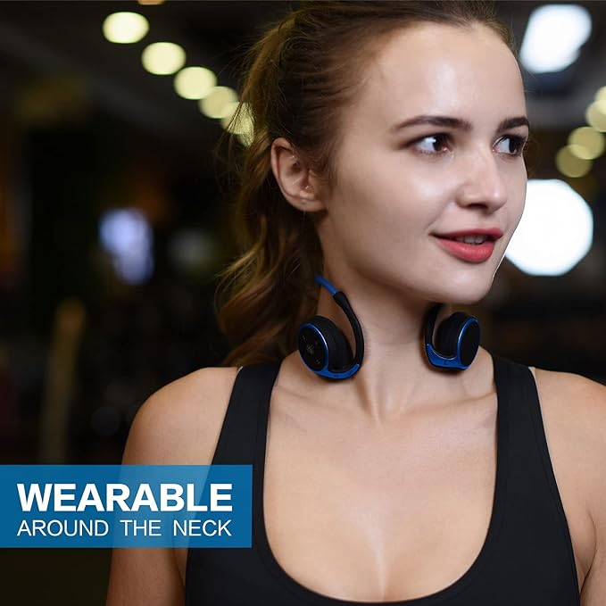 Small Bluetooth Headphones Wrap Around Head - Sports Wireless Headset with Built in Microphone and Crystal-Clear Sound, Foldable and Carried in The Purse, and 12-Hour Battery Life, Blue