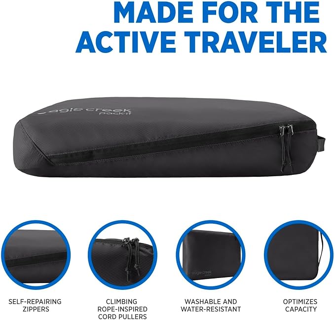 Eagle Creek Pack-It Isolate Cube - Lightweight Clothes Packing Cube for Maximizing Luggage Space - Angled Zippered Opening - Convenient Top Handle - Water-Resistant - Large - Black