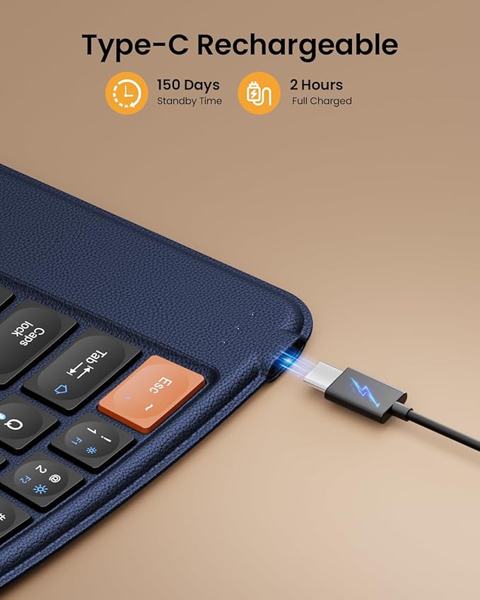 ProtoArc Ergonomic Foldable Keyboard, XK03 Split Folding Travel Bluetooth Keyboard, Ultra Slim, Portable for iPad, iPhone, Tablet, Laptop, PC - Dark Blue