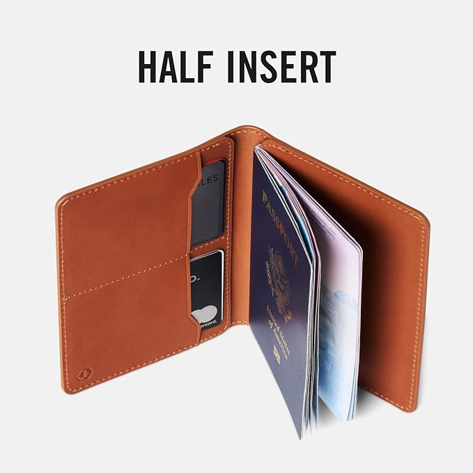 Ridge Passport Holder - Leather Travel Wallet, RFID Protection, Holds Passport, 6 Credit Cards, Folded Cash, And a Boarding Pass (Tobacco Brown)