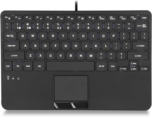 Perixx PERIBOARD-425 US Wired Mini USB Keyboard with Touchpad, X Type Scissor Keys, White Backlit, 2 USB Hubs, Compact 11.18x7.17x1.1 Inches, US English