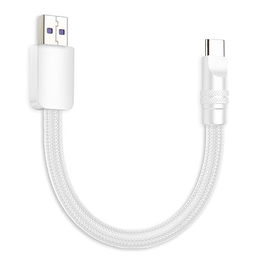 chubbycable Cute Chubby 120W Short USB C Cable Power Bank Fast Charging Cable Nylon Braided Charger Cord Compatible with iPhone 17-15 Series iPad, White+White, USB-A to Type-C, 1.64FT
