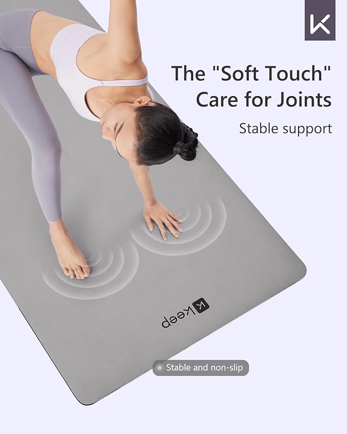 KEEP Professional Yoga Mat with Strap for Men and Women, 5mm Heavy High-Density Natural Rubber Mat for Premium Material Superior Grip, Non-Slip, Eco-Friendly 72"x26" Exercise Mat