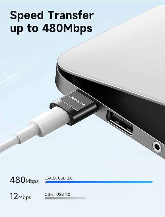 JSAUX USB C Female to USB Male Adapter (5-Pack) 3.1A Fast Charging Compatible with iPhone 17 16 15 14 13 Pro Max, Apple Watch, Galaxy Watch, Samsung S25 S24 S23 S22, CarPlay, Android Auto-Black