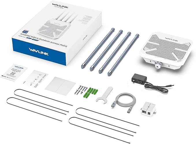 WAVLINK AX3000 Outdoor WiFi 6 Extender Long Range, Outdoor Wireless Access Point, Active PoE, 4x8dBi Antennas,Work with Starlink/Cameras/Router,IP67,Up to 256 Devices for Farm,Yard,RV