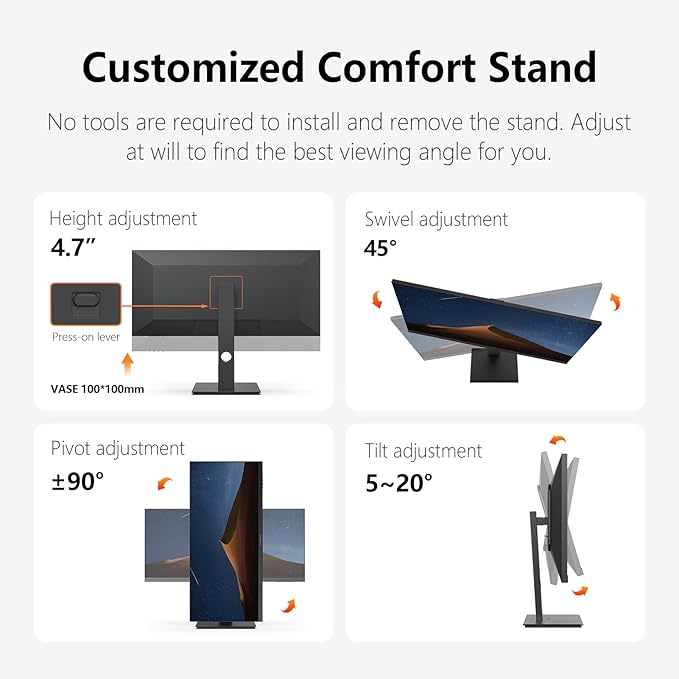 INNOCN 29" Ultrawide Monitor 100Hz 21:9 IPS WFHD 2560 x 1080P 99% sRGB HDMI Computer USB Type C 65W Laptop External Monitor, Height/Pivot Adjustable, Productivity, Wall Mountable, Black