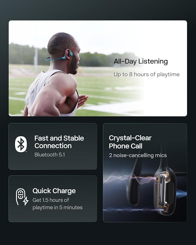 SHOKZ OpenRun Pro - Open-Ear Bluetooth Bone Conduction Sport Headphones - Sweat Resistant Wireless Earphones for Workouts and Running with Premium Deep Base - Built-in Mic, with Hair Band