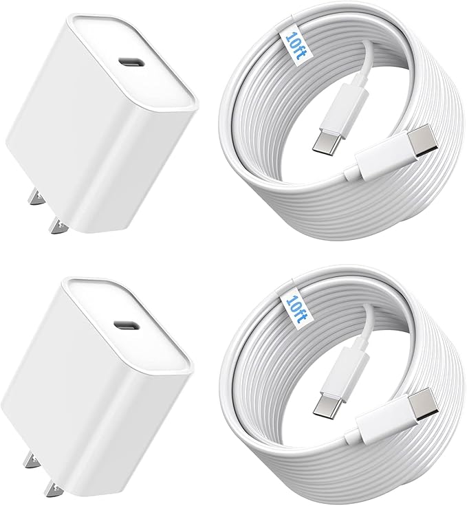 iPhone 16/15 Charger Fast Charging, 2Pack 10FT Long USB C to C Apple Fast Charging Cable Cord with 20W PD USB C Fast Charger Block for iPhone 16/15/15 Pro/15 Pro Max/15 Plus,iPad 12.9/11/10.9/Air 5/4