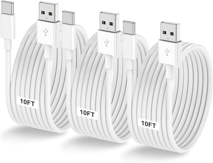 3-Pack 10FT USB A to USB C Cable Car Carplay Cable for iPhone Air 17 16e 16 15 Pro Plus Pro Max，for Galaxy S25/S24, for iPad Pro/Air/mini, for MacBook Pro/Air and More