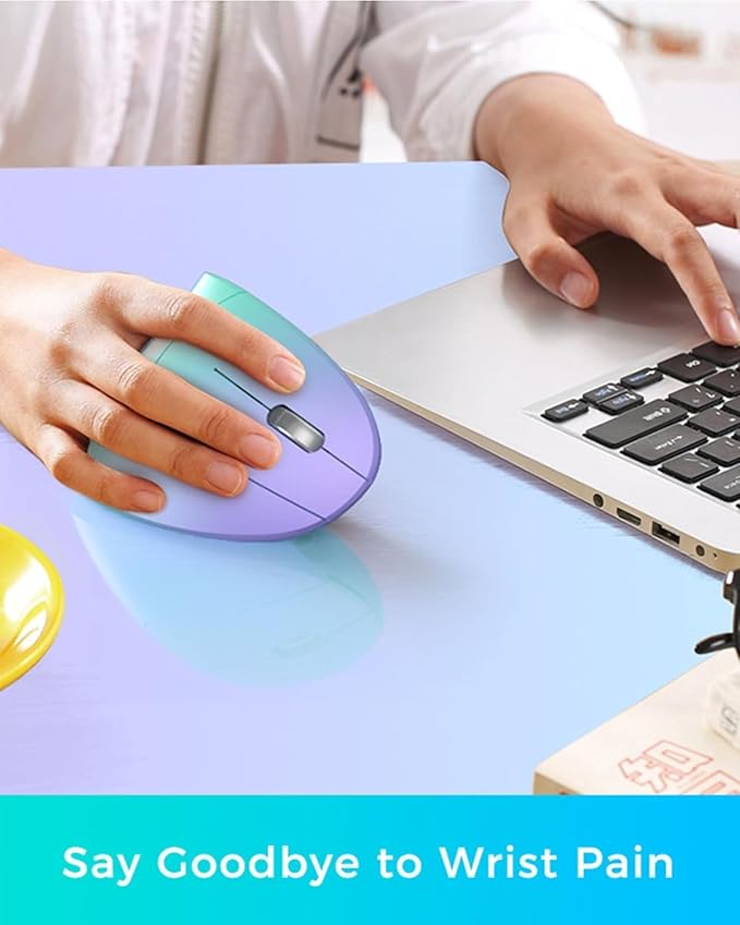 Lekvey Ergonomic Mouse, Vertical Wireless Mouse, Rechargeable 2.4G Optical Carpal Tunnel Mice: 800/1200 / 1600 DPI, 6 Buttons, for Laptop, PC, Computer, Desktop, Notebook etc, Green Purple
