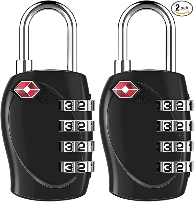 ZHEGE Luggage Locks TSA Approved, Zipper Locks for Suitcase, Backpack, Tent, 4 Digit Small Combination Padlocks for Travel, Gun Case, Gym Lockers (Black, 2 Pack)