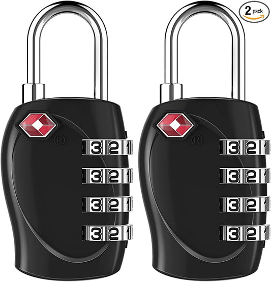 ZHEGE Luggage Locks TSA Approved, Zipper Locks for Suitcase, Backpack, Tent, 4 Digit Small Combination Padlocks for Travel, Gun Case, Gym Lockers (Black, 2 Pack)