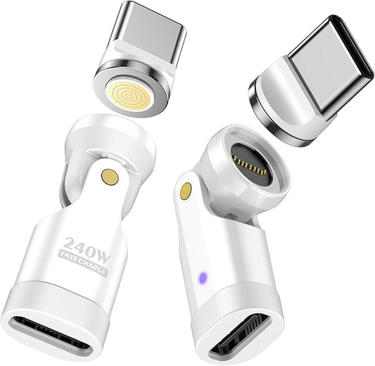 TiMOVO USB C Magnetic Adapter, (2 Pack) PD 240W Charging, Data Transfer, Right Angle C to C Adapter Extender for iPad/iPhone, White