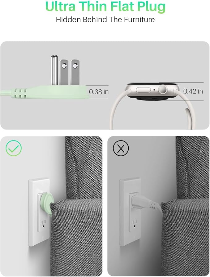 Flat Plug Power Strip with USB C Ports, KOOSLA Travel Extension Cord No Surge Protection - 2 Outlets 3 USB Ports(1250W) - Cruise Essentials for Cruise Ship, Home, Office, Dorm Room, 5ft