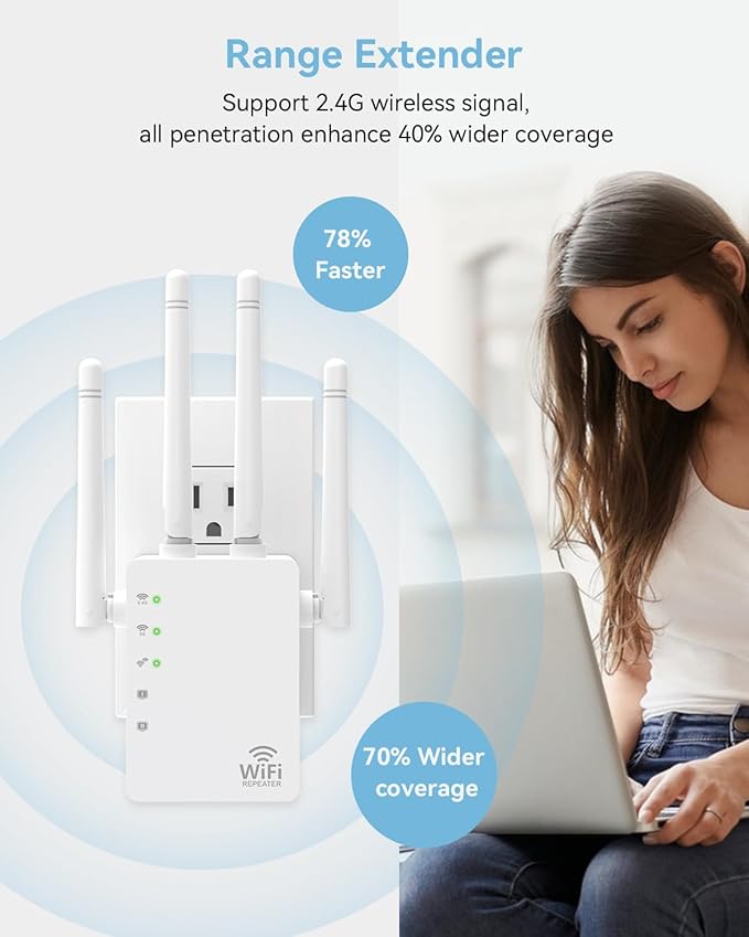 WiFi Extender Signal Booster with 1200Mbps Dual Band (Covers Up to 12880 Sq.ft for 105+ Devices), WiFi Booster with 4 Antennas 360° Coverage, WiFi Repeater with 1 - Tap Setup & Ethernet Port