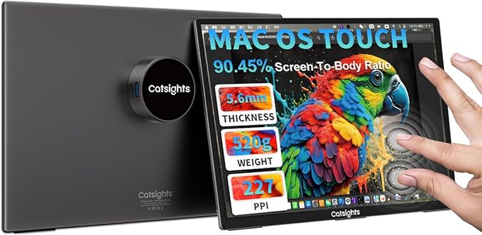 Portable Touchscreen Monitor for Mac, 13.3inch 2.5K 350nit 227 PPI Ultra-Thin Touch Screen Monitor, USB-C Plug & Play Travel Screen for Windows/Android/Switch(Stylus not Included)