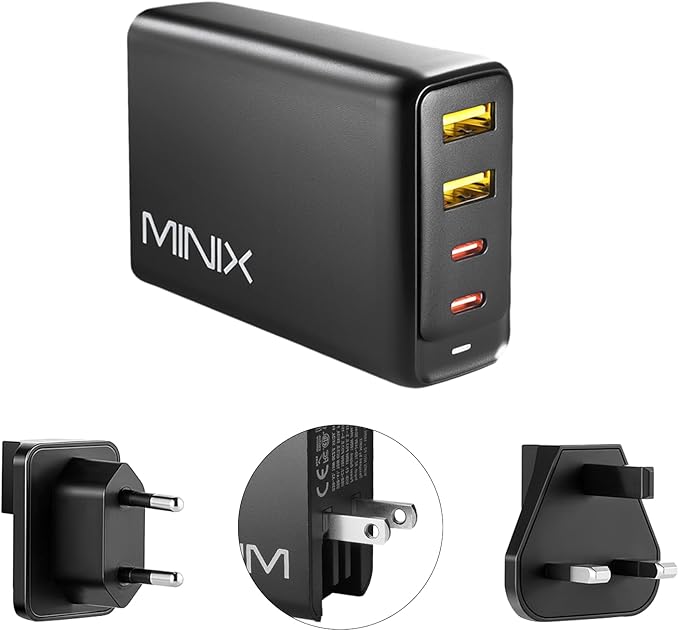 MINIX 100W Turbo 4-Port GaN Wall Charger 2 x USB-A Quick Charge 3.0, 2 x USB-C Power Delivery Adapter Compatible with MacBook Pro Air, iPad Pro, iPhone 11 Pro,Max XR XS X SE2 and More (NEO P2)