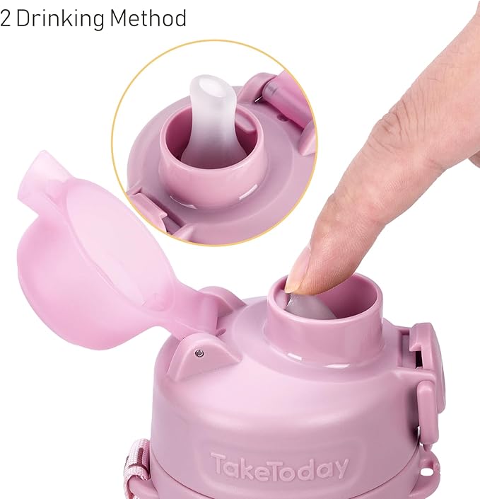 TakeToday Collapsible Water Bottles 20oz, Leak Proof, BPA-Free, Foldable Silicone Travel Water Bottle with Straw Strap for Cycling, Hiking, Outdoors