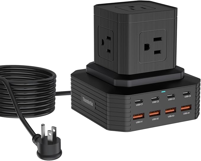 100W USB C Charging Station 13-in-1 Surge Protector Power Strip with 4 PD USB-C & 4 USB-A Ports, Adapt to MacBook Pro/Air, iPhone 15/14, iPad, and Multi-Device Office and Home Chargers