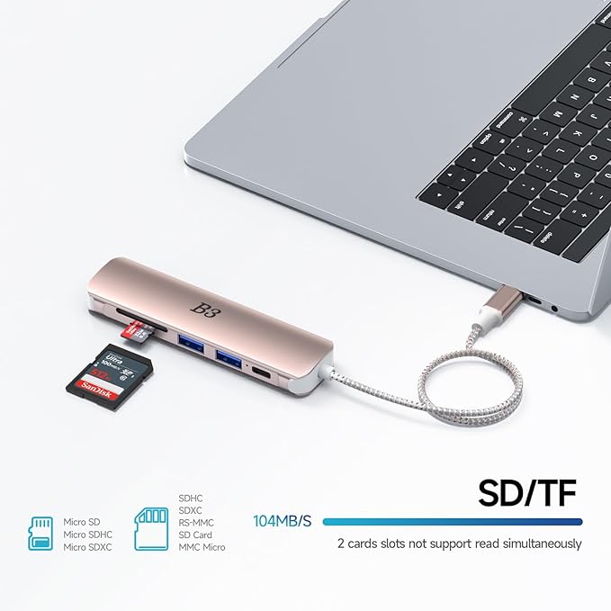 USB C Hub HDMI Adapter for MacBook Air Pro, 6 in 1 4K Dongle Multiport Converter with 50cm Cable, USB 3.0 5Gbps Data Transfer, 55W PD, SD/TF Card Slotfor Mac M1 M2 PC Laptop