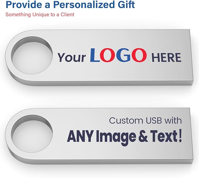 Customizable Flash Drives 64GB, Wooolken Personalized USB 2.0 Thumb Drives 10/20/50/100 Pack, Logo Pendrive Custom Memory Stick USB Engraved Logo (Metal)