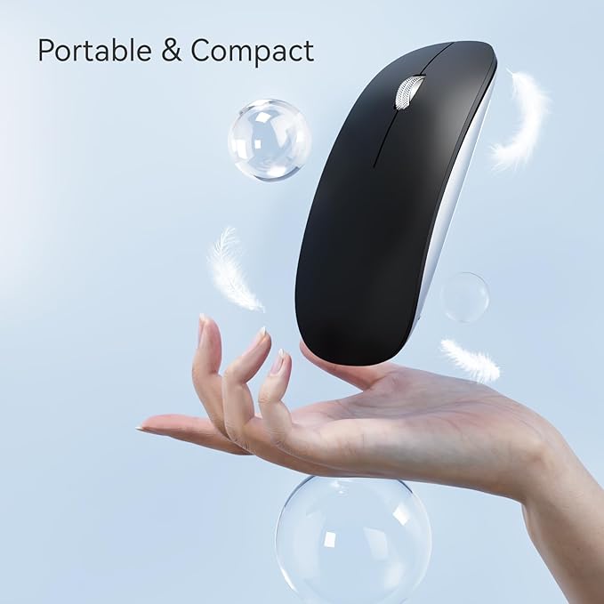 TENMOS M18 Bluetooth Mouse, USB C Rechargeable Wireless Mouse, Triple Mode (Dual Bluetooth+USB) Computer Silent Mice Portable with USB Receiver Type C Adapter for Laptop/MacBook/iPad/PC - Matte Black