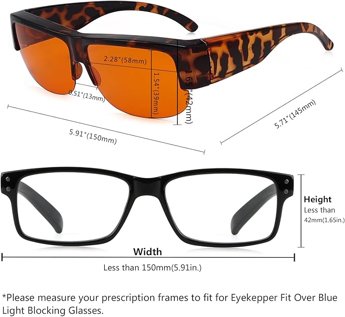 Eyekepper 100% Blue Light Reduction Fitover Anti-Blue Blocking Computer Eyeglasses with Amber Lenses