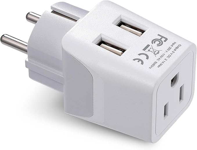 Ceptics Schuko, Germany, France, Spain Travel Adapter Plug with Dual USB - Usa Input Type E/F - Ultra Compact Perfect for Cell Phones, Laptop, Camera Chargers, iWatch, iPad, iPhone and More (CTU-9)