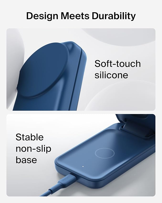 Belkin MagSafe Charger Compatible, 3-in-1 Charging Station, Qi2.2 25W Magnetic Wireless Charger Dock, Foldable Charging Stand for iPhone 17/16/15, Apple Watch, AirPods, Pixel 10 (45W Adapter Included)