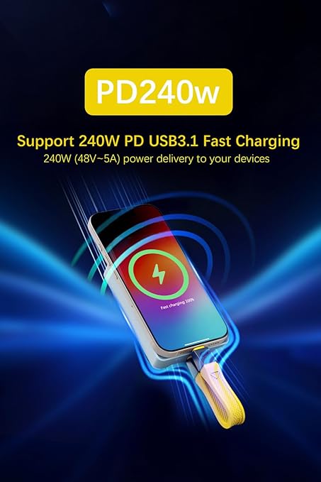 Duttek 80Gbps 240W Short USB C to USB C Cable for Thunderbolt 5 Cable 5inch, 8K@120Hz Type C to Type C Cord Compatible with iPhone 16, MacBook, Thunderbolt 4/3,USB 4. Yellow