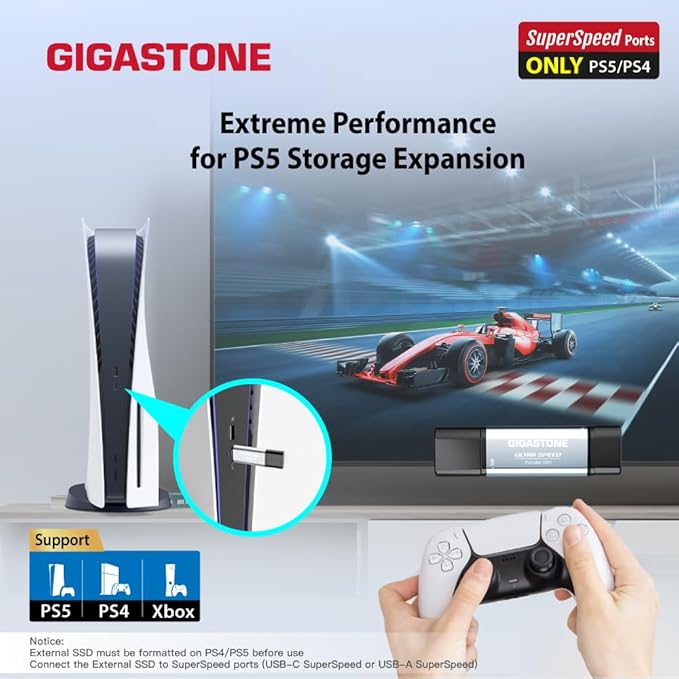 GIGASTONE Duo Go USB-A+C 512GB (2-Pack) Dual External Portable SSD 500MB/s Glossy Surface, Supports Apple 4K 60fps ProRes HDR Video Recording USB3.2 Gen 2 for iPhone 16 PS5 Mac iPad Laptop Android