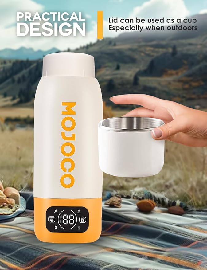 Mojoco Portable Electric Kettle - 20oz Leak Proof Travel Kettle for Coffee, Tea - Vacuum Insulated Stainless Steel Portable Water Boiler - Small Water Heater for RV, Camping