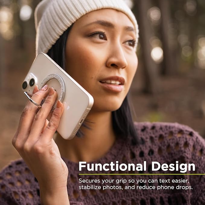 PureGear Magnetic Phone Grip, Magnetic Phone Ring Stand, Phone Ring Holder for MagSafe iPhone 16, 16 Pro, 15, 15 Plus, 14, 14 Plus, 14Pro, 14ProMax, 13, 12, Adjustable Kickstand(Black)