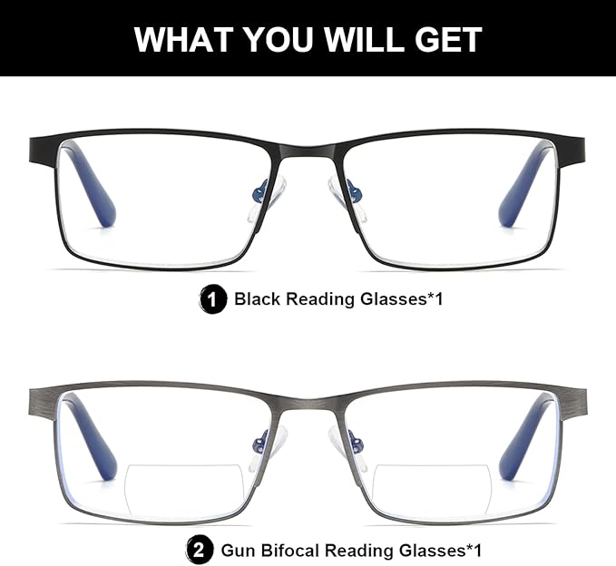 Bifocal Reading Glasses Men Blue Light Computer Readers Clear Top Designer Metal Frame Fashion Spring Hinge Eyeglasses
